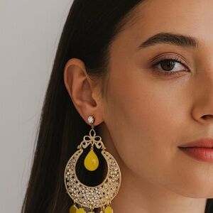 NWT‎ Bansri Gold Yellow Dangle Earrings